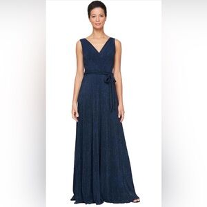 Alex Evenings Women's Glitter Sleeveless navy Blue  Gown Size:18W $229